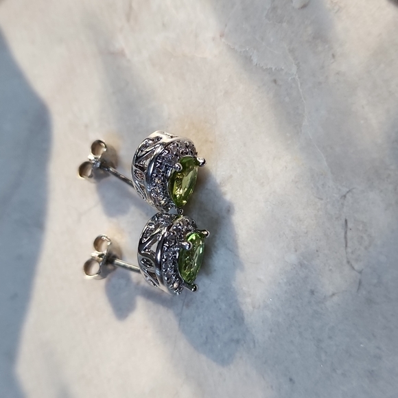 Peridot and CZ post earrings - Picture 3 of 8